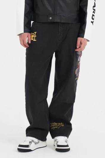 Ed Hardy - Battle Dragon Tattoo Baggy Jeans - Black