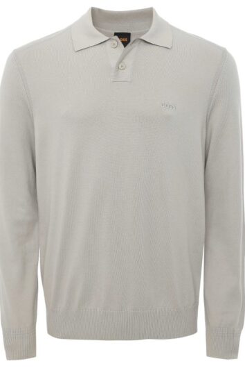 BOSS - ASAC Knitted Long Sleeved Polo Shirt - Open Grey