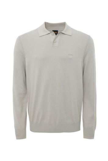 BOSS - ASAC Knitted Long Sleeved Polo Shirt - Open Grey