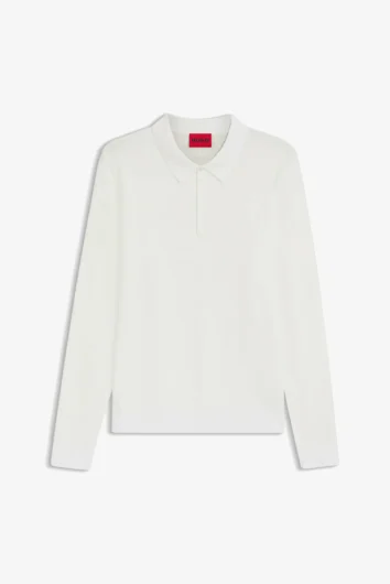 HUGO - San Pippo Knitted Long Sleeve Polo - Natural