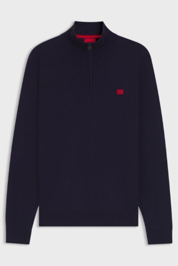 HUGO - San Quintus 1/4 Zip Cotton Jumper - Navy