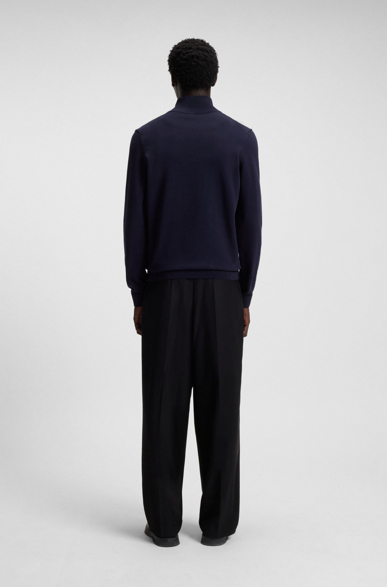 HUGO - San Quintus 1/4 Zip Cotton Jumper - Navy - Image 3