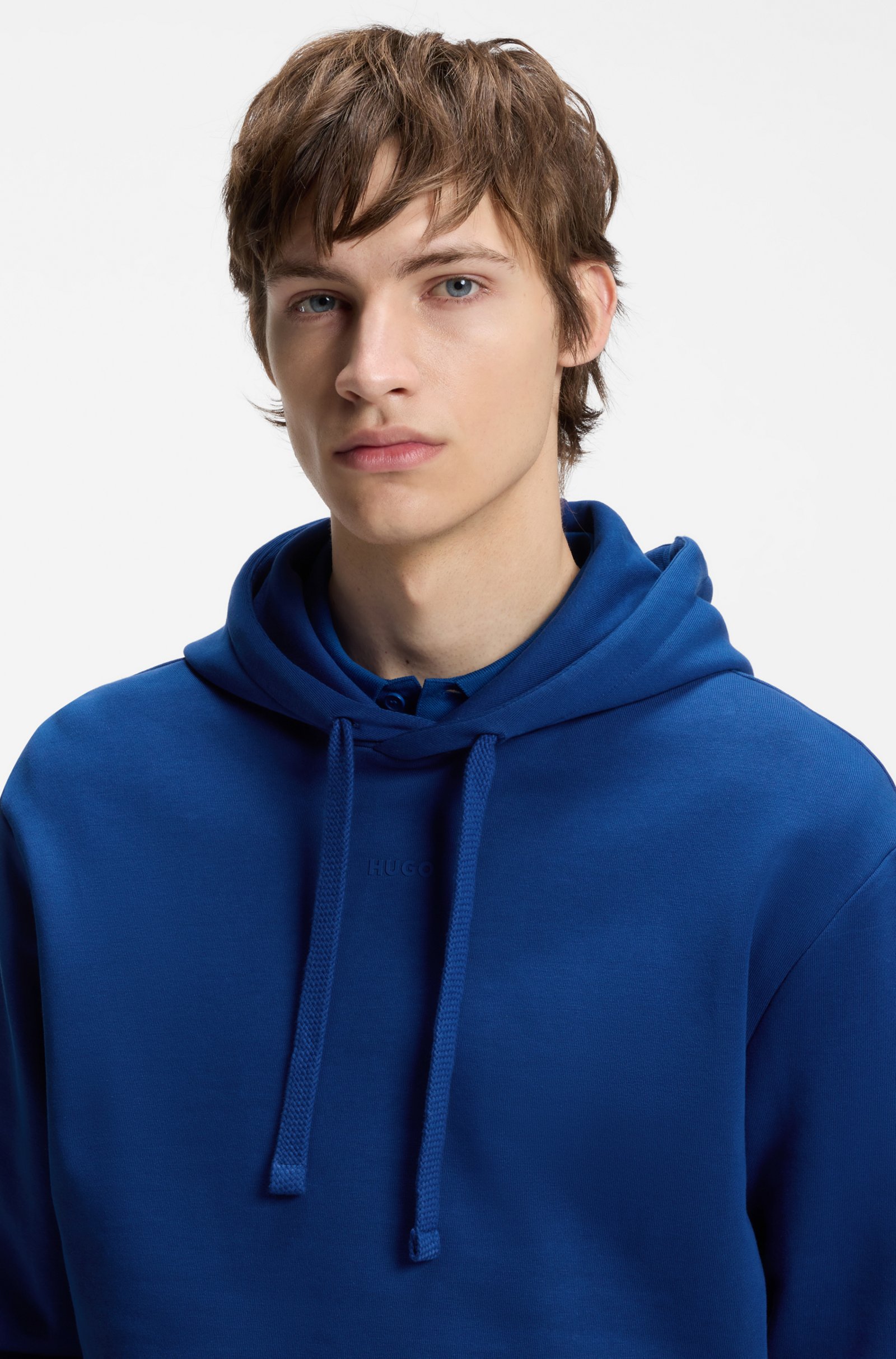 HUGO - Dapo Logo Print Hoodie - Blue - Image 3