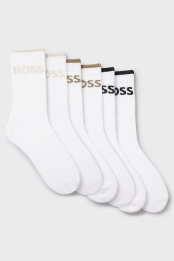 BOSS - Six Pack Ribbed Cotton Socks - White