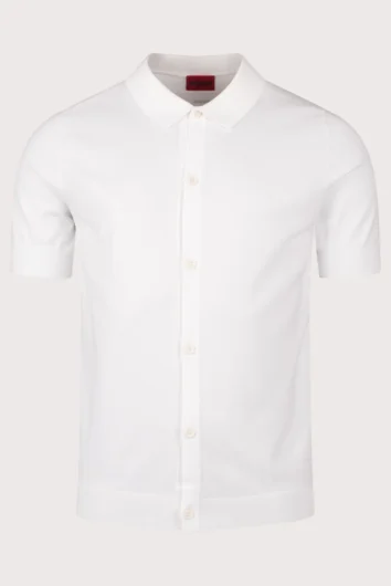 HUGO - San Paco Short Sleeved Knit Button Polo Shirt - Natural