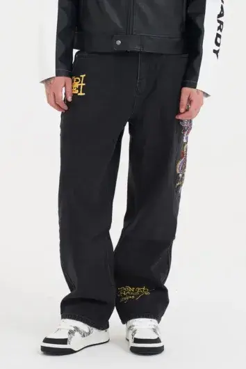 Ed Hardy - Battle Dragon Tattoo Baggy Jeans - Black
