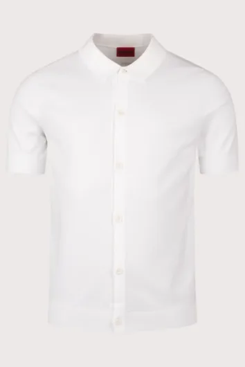 HUGO - San Paco Short Sleeved Knit Button Polo Shirt - Natural
