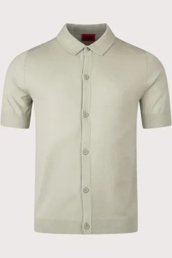 HUGO - San Paco Short Sleeved Knit Button Polo Shirt - Light Pastel Green