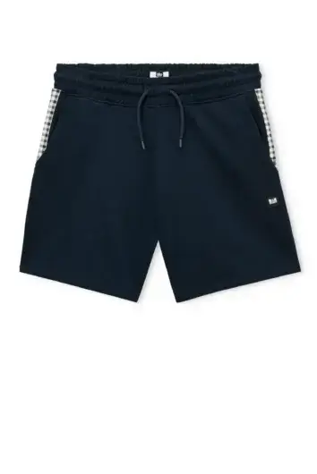 Weekend Offender - Missour Mid Check Panelled Shorts - Navy
