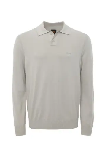 BOSS - ASAC Knitted Long Sleeved Polo Shirt - Open Grey