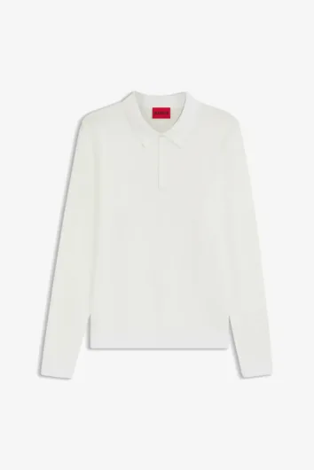 HUGO - San Pippo Knitted Long Sleeve Polo - Natural