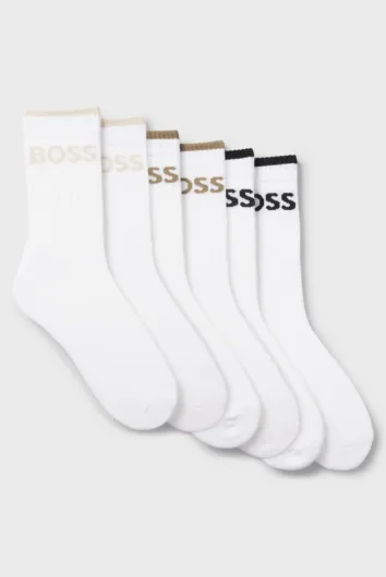 BOSS - Six Pack Ribbed Cotton Socks - White