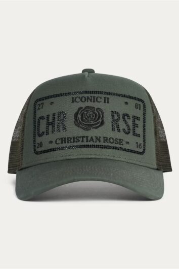 Christian Rose - Half Rhinestone Trucker Cap - Olive/Black