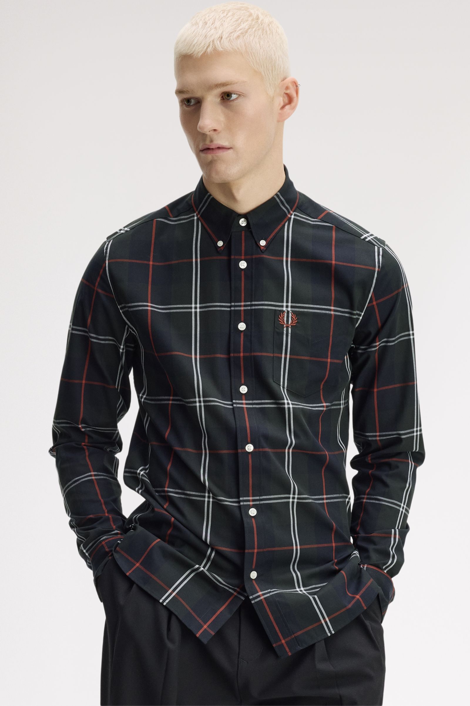 Fred Perry - Poplin Tartan Shirt - Night Green - Image 2