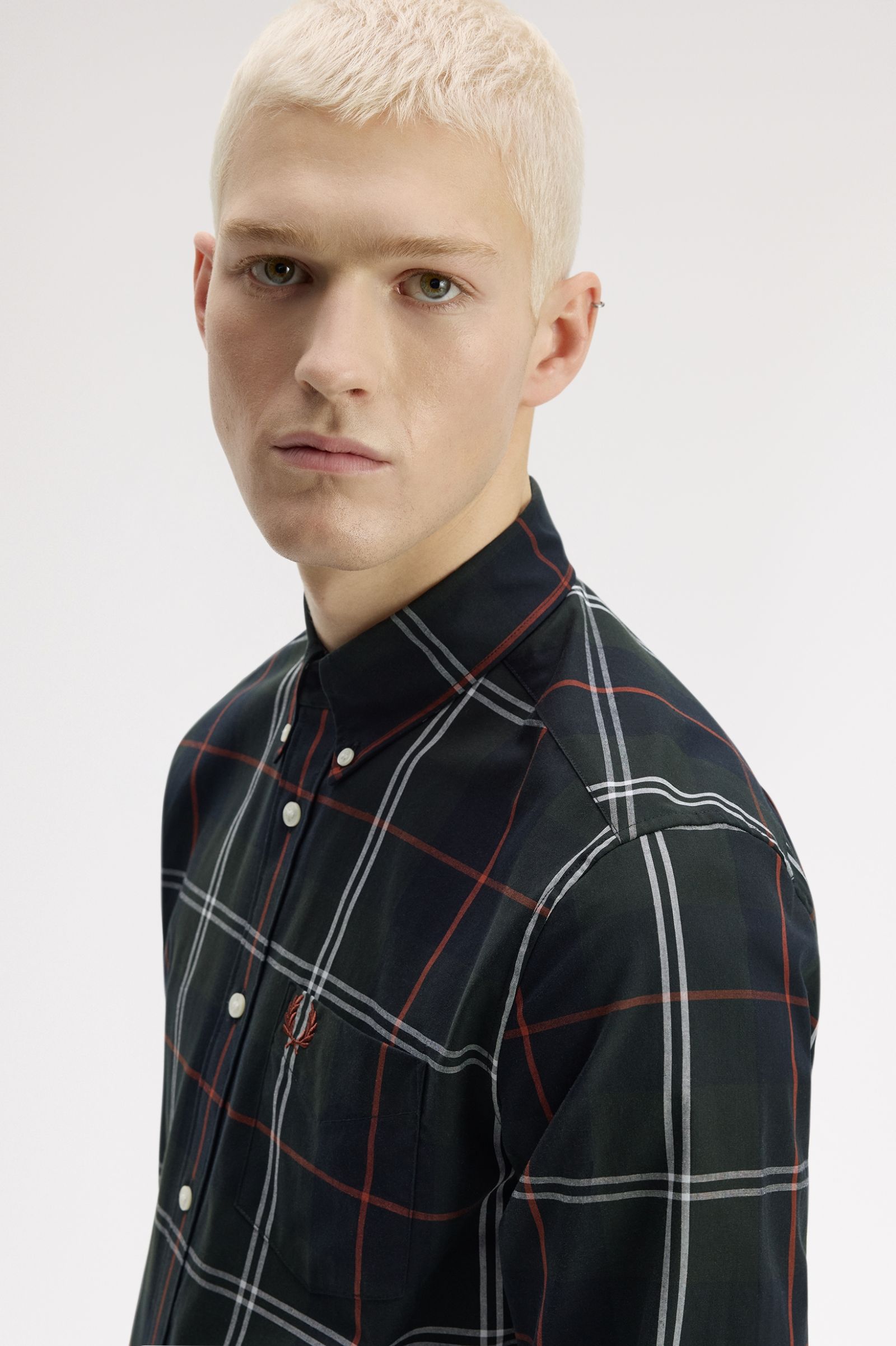 Fred Perry - Poplin Tartan Shirt - Night Green - Image 4
