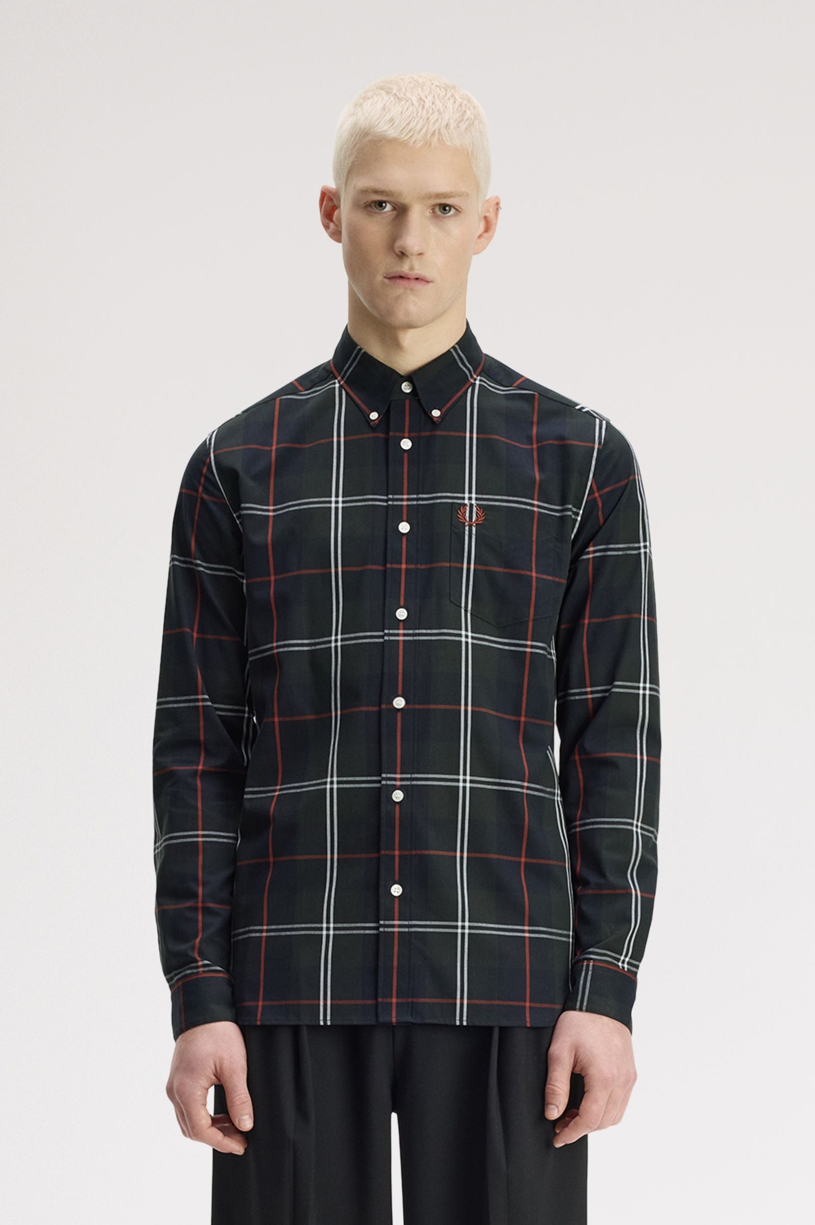 Fred Perry - Poplin Tartan Shirt - Night Green - Image 7