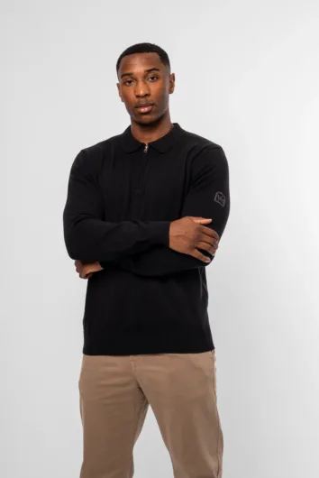 Valére Milano - Luxe Premium Long Sleeve Knit Polo - Black