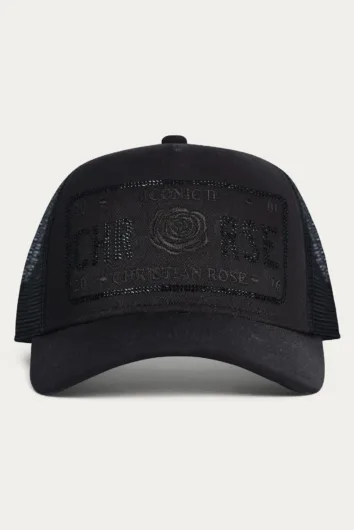 Christian Rose - Half Rhinestone Trucker Cap - Black/Black