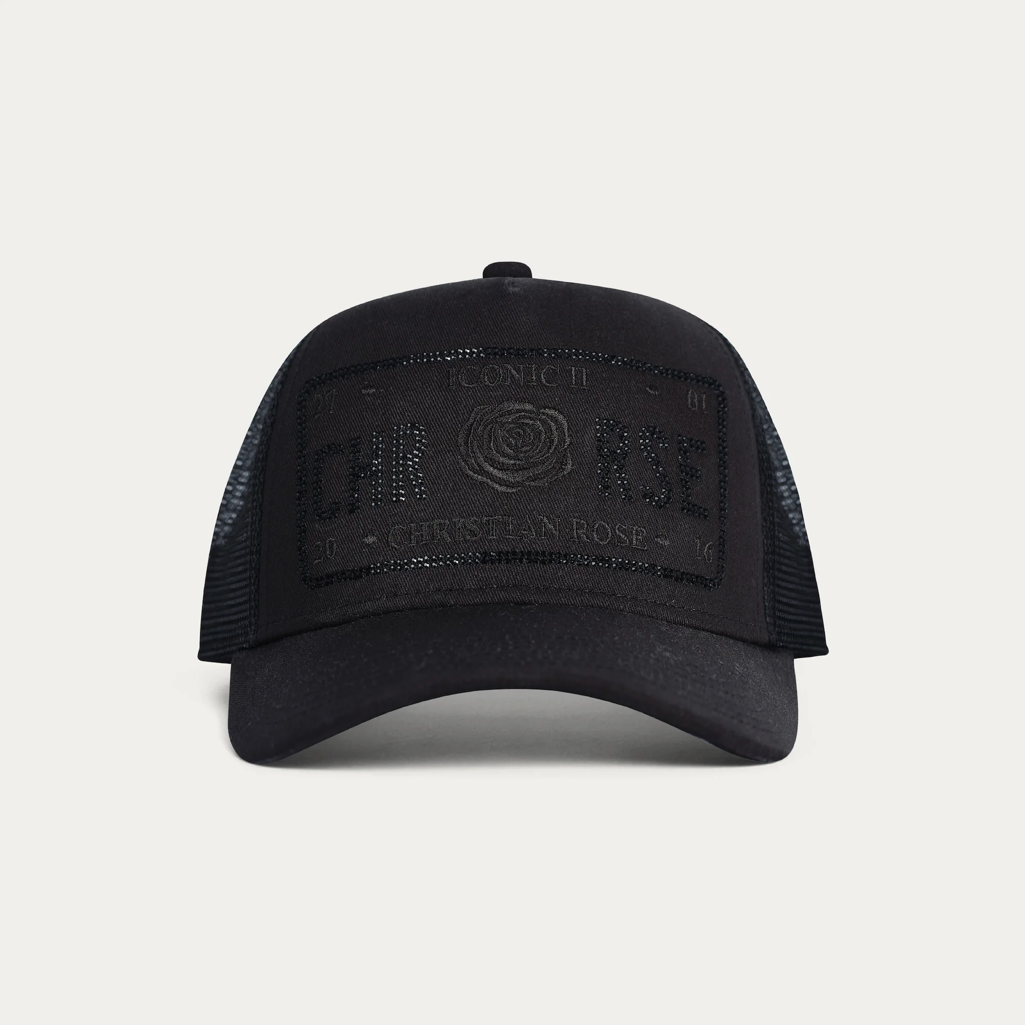 Christian Rose - Half Rhinestone Trucker Cap - Black/Black